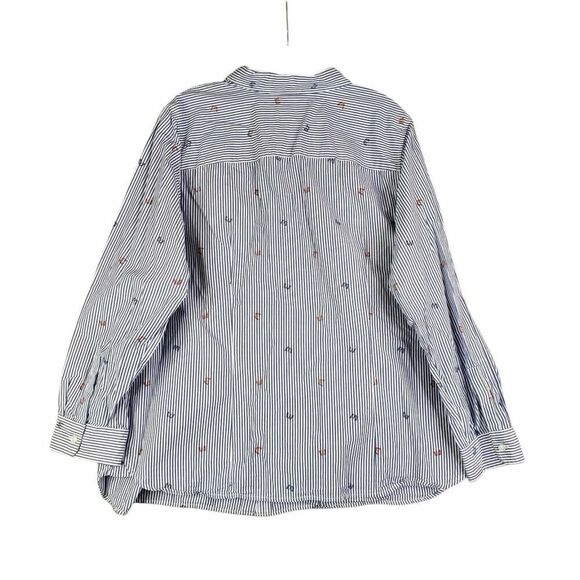 Talbots Shirt Women's Button Down Long Sleeve Blue Size 2X Butterfly Striped - Picture 3 of 9